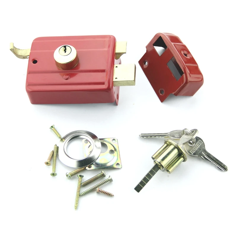 Security Anti-theft Exterior Door Retro Red Locks Multiple Insurance Lock Wooden Door Lock 1