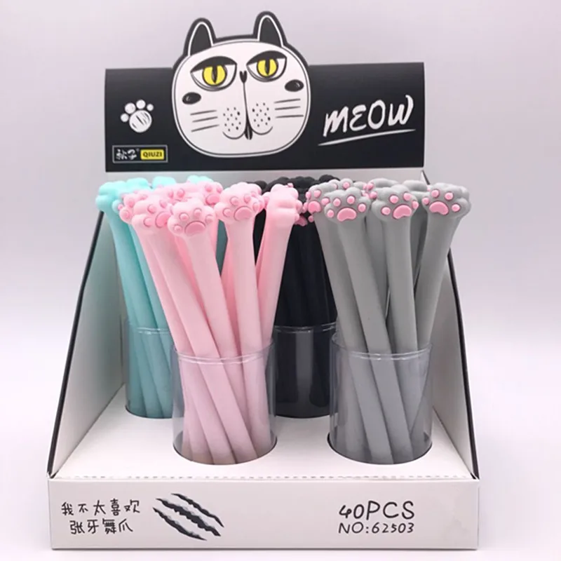 

40 pcs Gel Pens Cartoon Cute paw black colored kawaii gift gel-ink pens pens for writing Cute stationery office school supplies