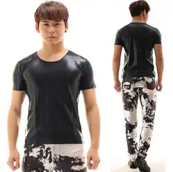Круглый вырез горловины; модные панк тонкий сексуальный рубашка мужская рубашка с длинным рукавом подростков в Корейском стиле рубашка