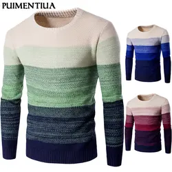 Pui men tiua 2019 новый модный мужской Повседневный пуловер вязаный, с круглым вырезом Свитера с длинным рукавом Slim Fit градиент цветной трикотаж Homme