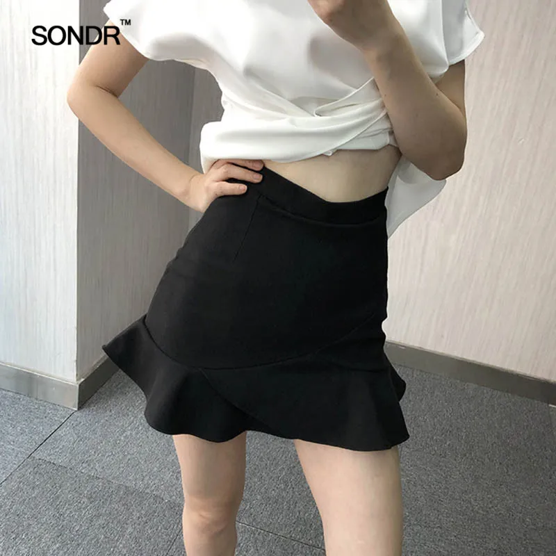 

SONDR 2019 summer new women's wrap buttock a-line skirt student high waist show thin flounce fishtail skirt three colors