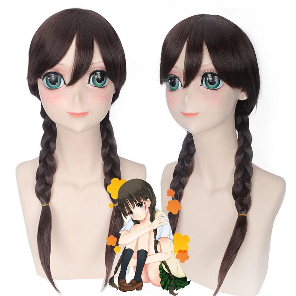 

RDG Synthetic Dark Brown Long Cosplay Wig Anime Hair With Bangs Heat Resistant Braided Wigs For Women 60cm