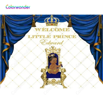 

Background Photography Dark Blue Curtain with Crown 7x5ft Little Prince Sitting on the Chair White Custom Backdrops for Birthday