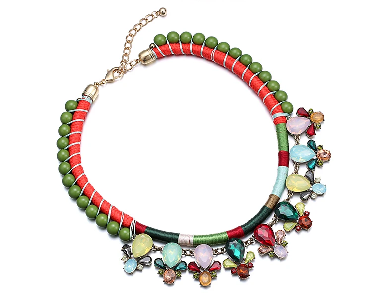 // Зеленый ручной ожерелье кристалл колье // этническая дизайн женщины нагрудник ожерелье коренастый колье женские ожерелья eManco NL13542