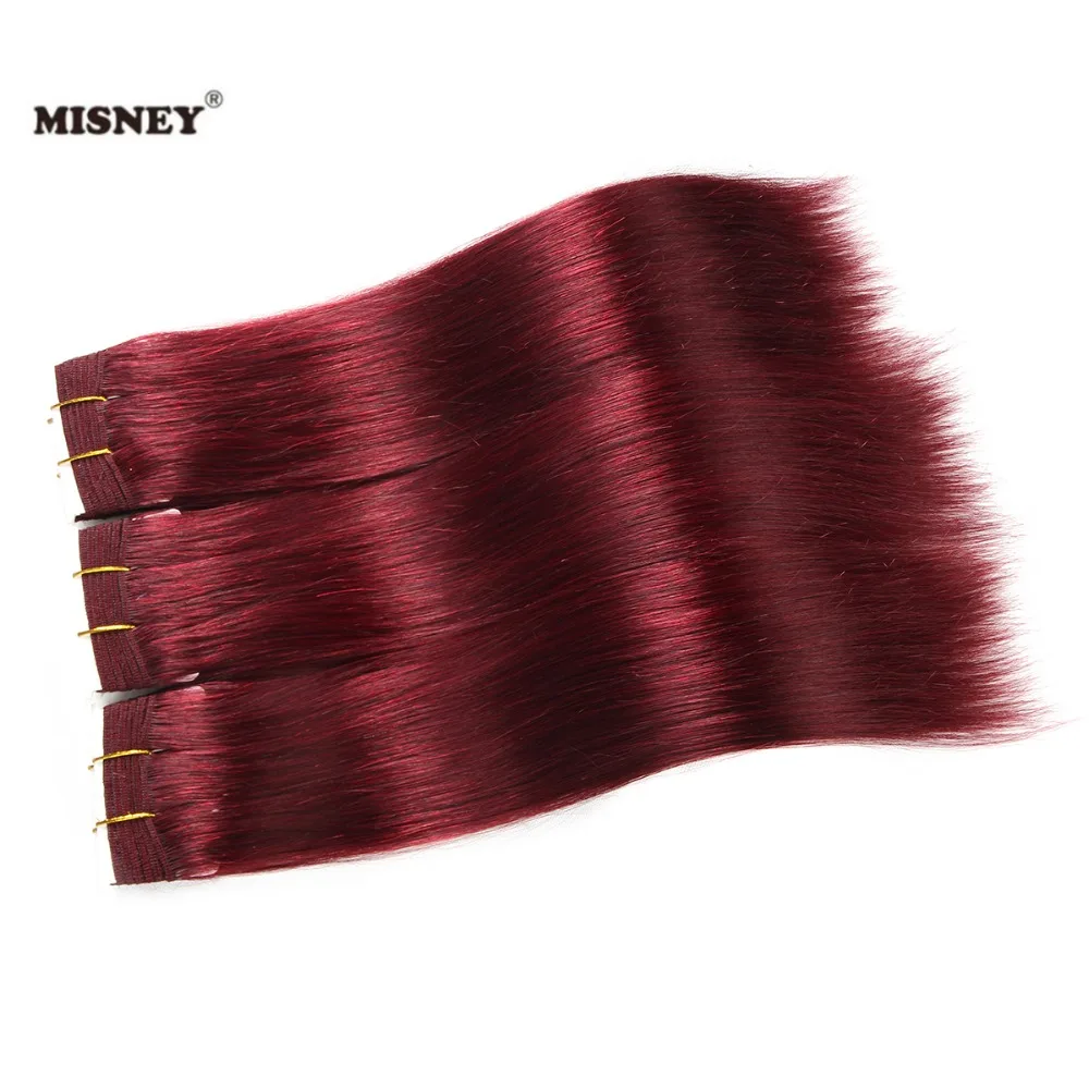 

Permed Light Yaki Straight Brazilian Human Hair Weaving 3 Bundles Yaky Hair Extensions Color Burgundy 100g/pc Non Remy