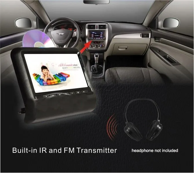 Cheap Free shipping one pair 9 inch car headrest DVD player with USB/SD,Bracket,HDMI,32 bits Game,IR,FM,HD screen,1PC DVD+1PC monitor 13