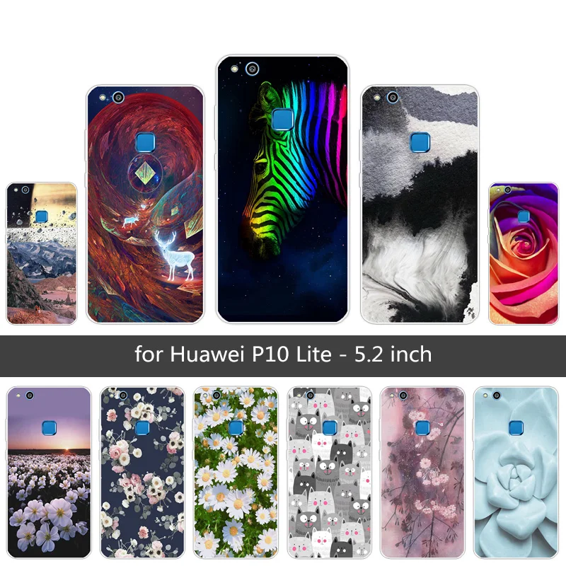Fundas For Huawei P10 Lite Case 5.2&quot Soft Silicone TPU Back Cover Colored Phone Black Coque Capa |