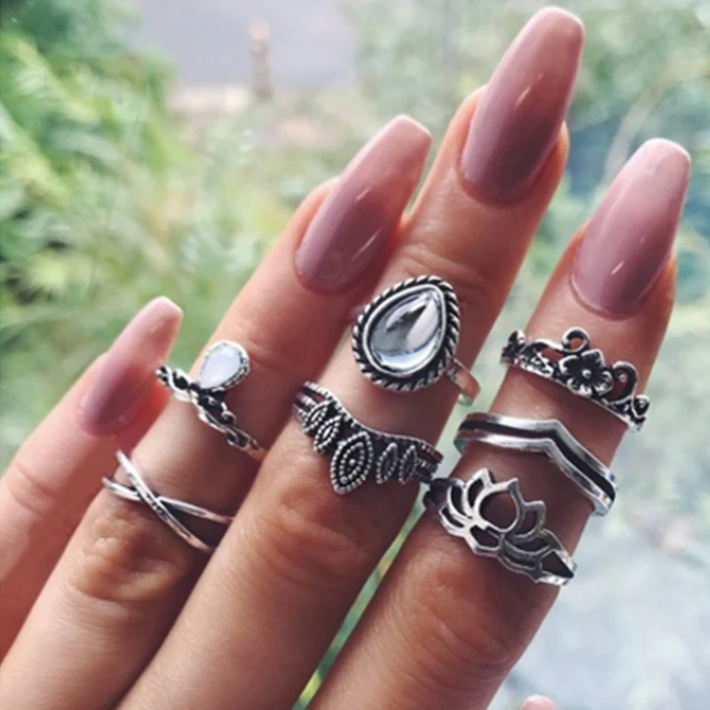 7 шт./компл. Boho моды в винтажном стиле сапоги панковском миди драгоценный камень
