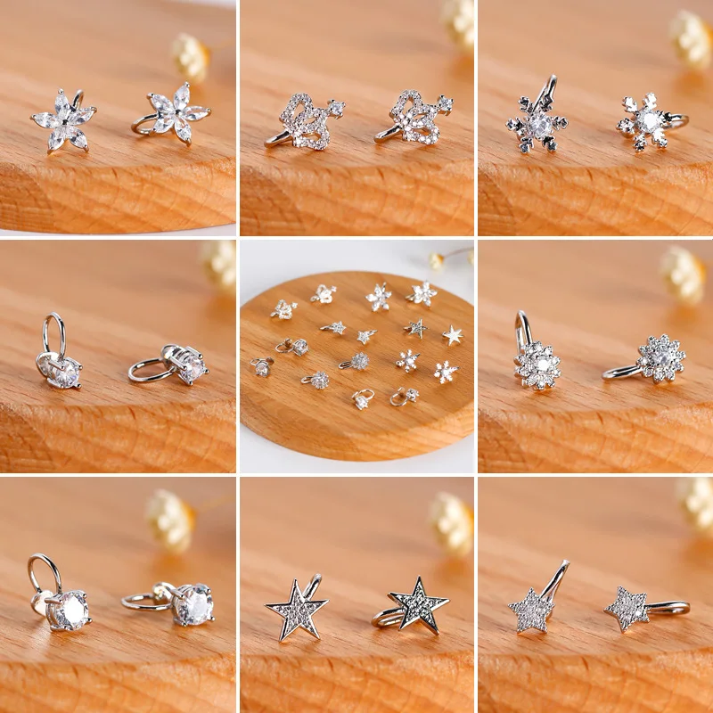 

Japan Korean Simple U Shape Cubic Zircon Star Mini Ear Cuff Clip Earrings Without Piercing for Women Wedding Bridal Jewelry Gift