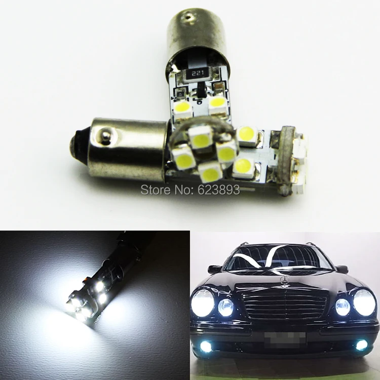 

Free shipping, 2x Error Free 8 SMD BA9S H6W White 6000K LED Parking Lights For Mercedes W210 E420