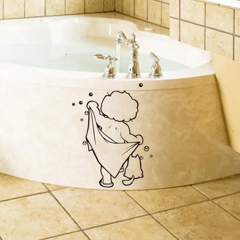 

KAKUDER Bathroom Cute Kids Shower Art Stickers For Tiles Glasses Wall Decal Home Decor drop shipping B8