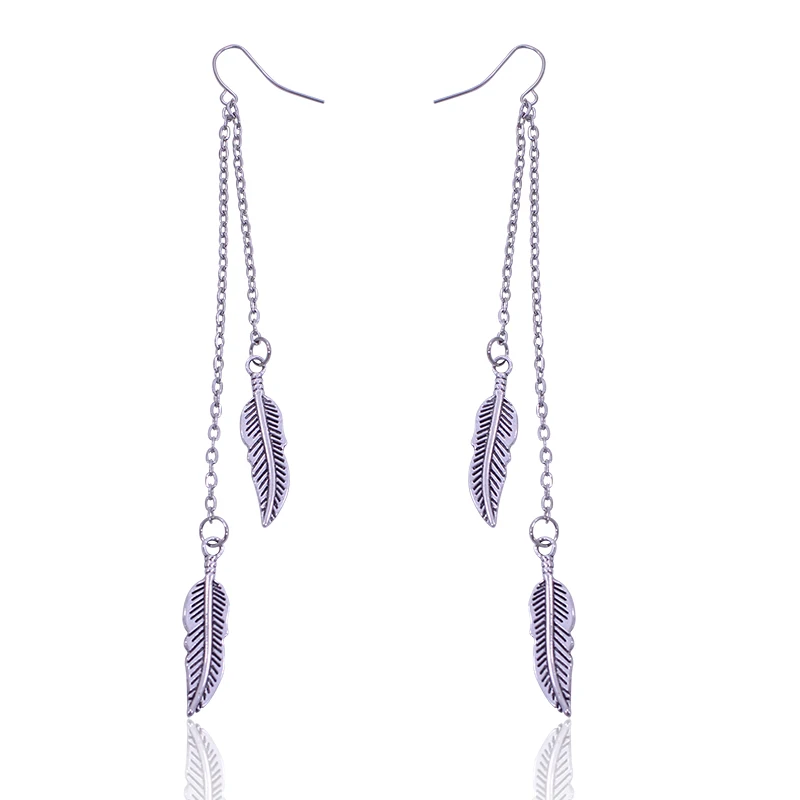 Мода сплава ухо Jewelry длинные металлические Перо Серьги для Для женщин чешские