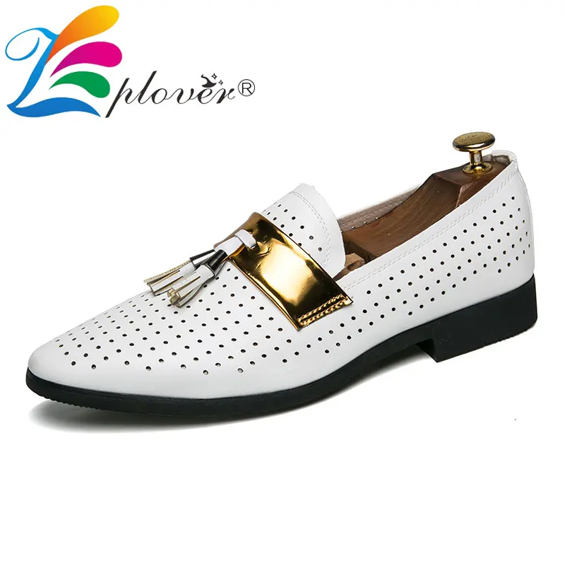 Hollow Men Casual Shoes Loafers Men Leather Shoes Tassels Breathable Dress Shoes Men Mocassin Wedding Shoes Chaussure Homme