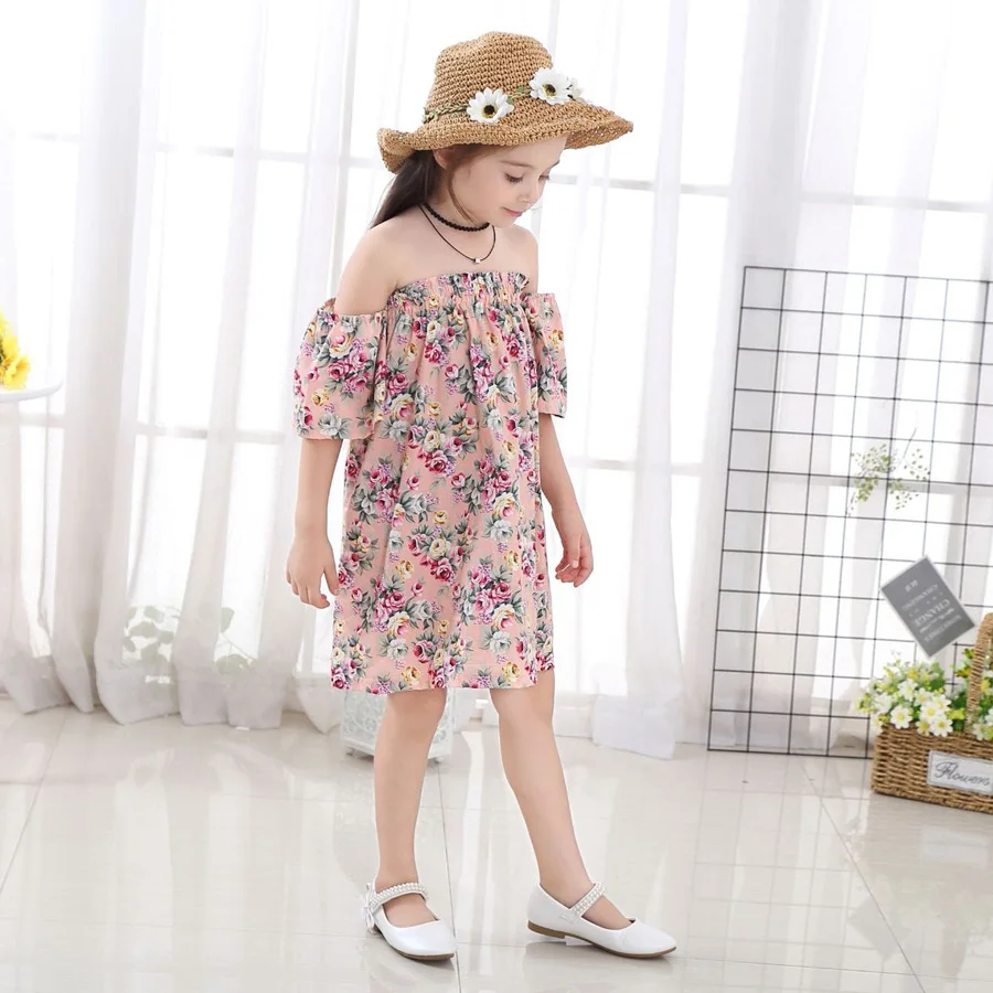Fashion Floral Girls Summer Dress Kids Cotton Sleeveless Casual Sundress Teenage Strapless Clothes Princess Dress (4)