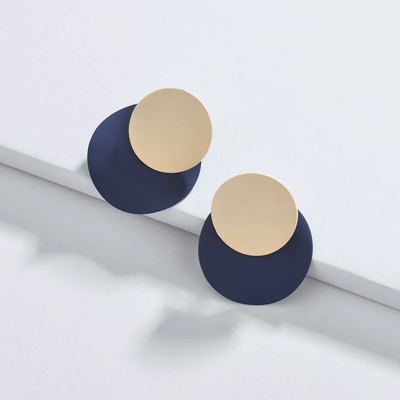 

Trendy Popular Color Block Matte Color Rubber Coating Stacked Double Disc Stud Front Back Earrings Fashion