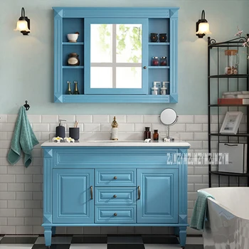 

European Wood Bathroom Furniture Bathroom Cabinet Combination 2-door 3-drawer Bathroom Storage Cabinet With Mirror 110cm/120cm