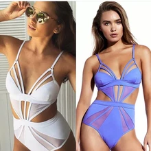 KEKAKA Цельный купальник с v-образным вырезом, Цельный купальник,, сексуальный Однотонный женский купальник из сетчатой ткани с вырезами, цельный купальный костюм