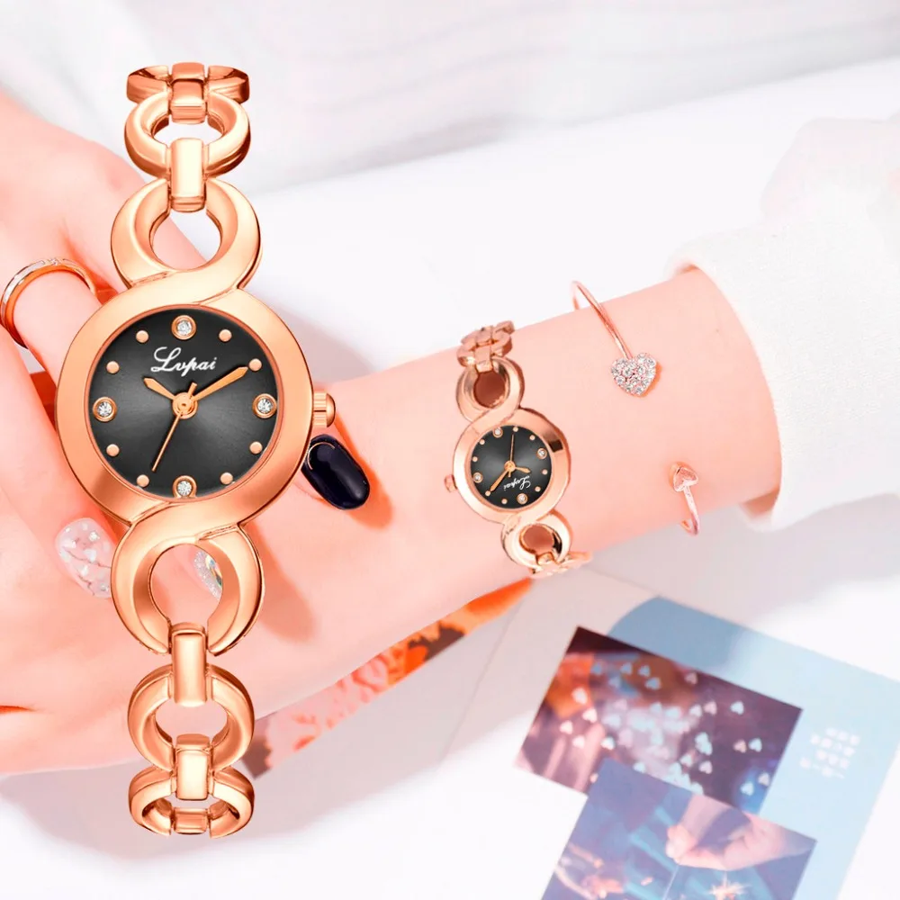 

Women Watches Rhinestone Dial Ladies Quartz Wristwatch Rose Gold Alloy Bracelet Strap Simple Clock Dress Relogio Feminino@50