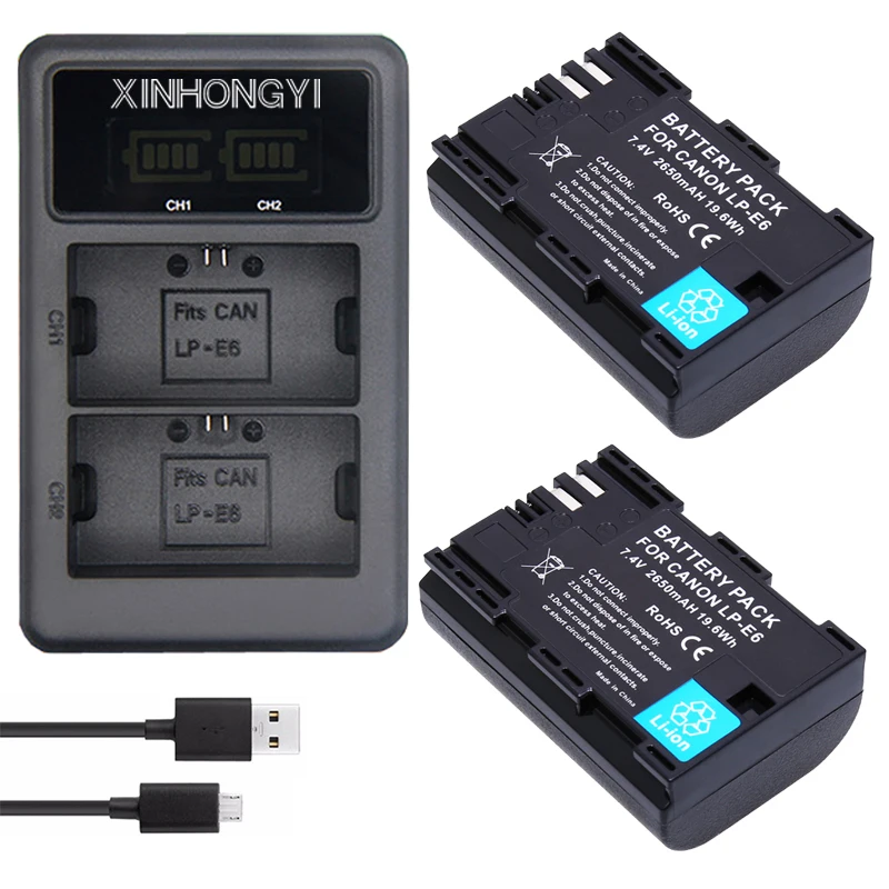

2650mAh LP E6 E6N bateria LP-E6 Battery + LED Dual LP E6 Charger For Canon EOS 5DS R 5D Mark II 5D Mark III 6D 7D 80D EOS 5DS