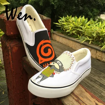 

Wen Design Custom Anime Naruto Hatake Kakashi Hand Painted Skateboard Shoes Boys Girls's Unique Gifts Slip On Canvas Sneakers