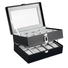 YCYS-Relojes Display Caja, de Doble capa de Cuero de Imitación, 20 cuadrícula caja de reloj caja de presentación, caja de Joyería y Reloj Organizador Del Almacenaje