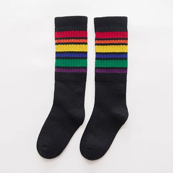 

1 pair Children Girls Boys Football Socks Striped Colored Rainbow Knee Socks Cotton School Socks for Kids Girls Baby Boy Child