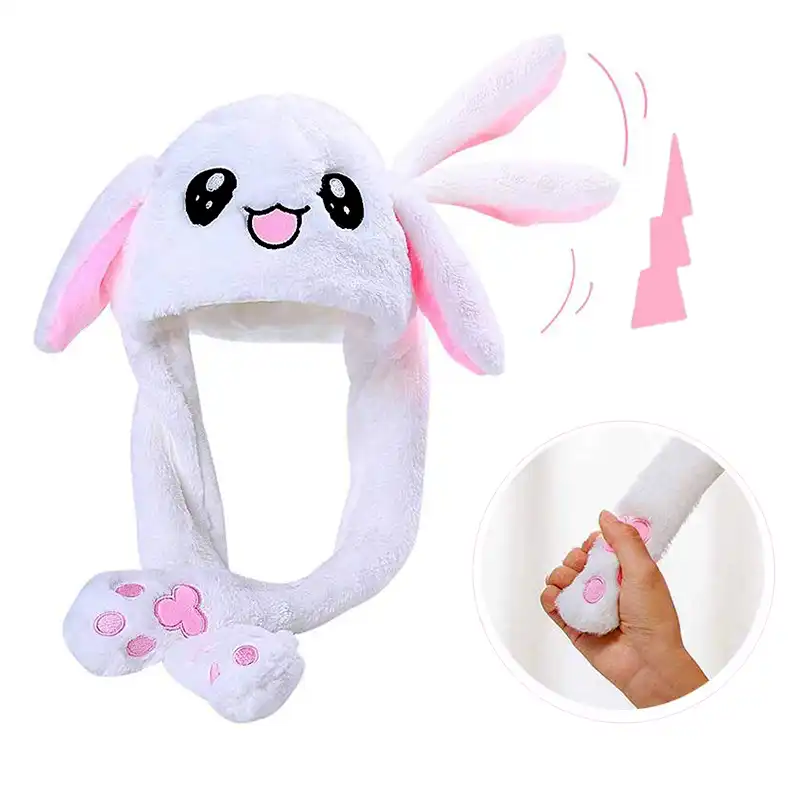 Kids Girls Animals Ear Moving Jumping Hats Warm Plush Rabbit Children