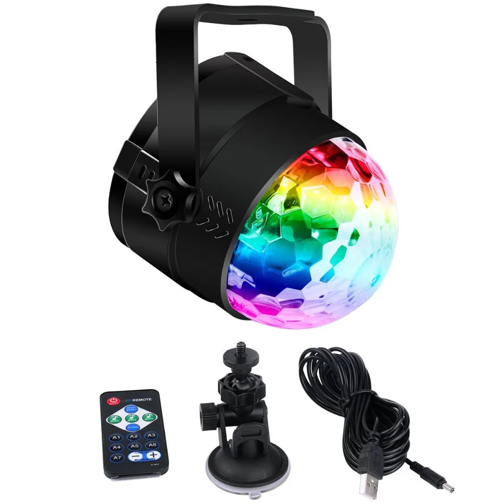 Portable USB Stage Light, Music Sound Activated Strobe Light Disco Ball DJ Party Light with RGB
