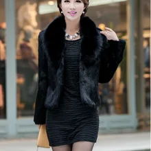 Черные/белые женские зимние осенние короткие куртки из искусственного меха с искусственным кроличьим меховым воротником повседневные меховые пальто Casaco Feminino K300