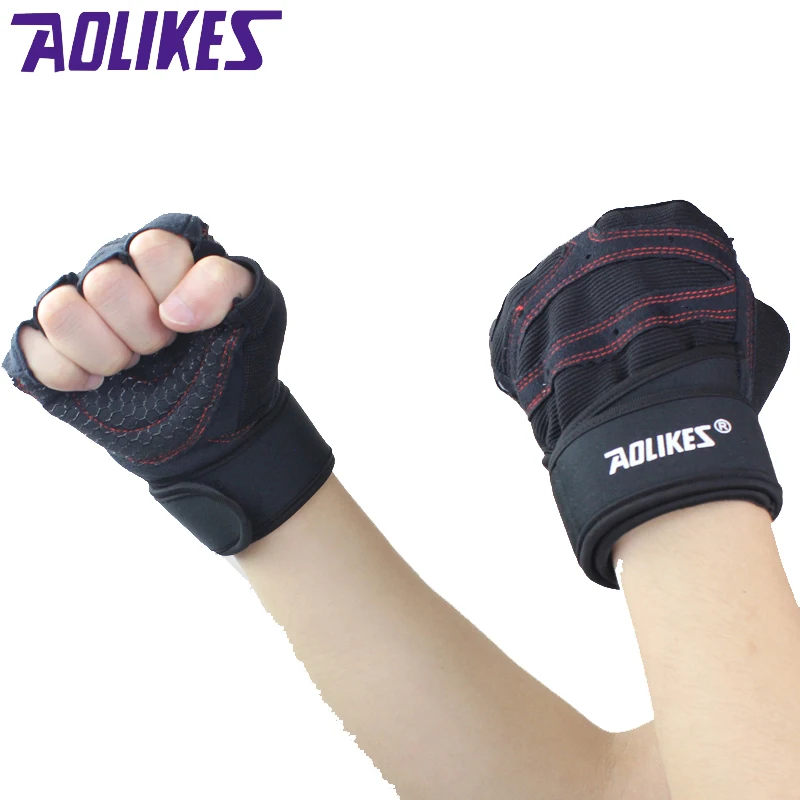 AOLIKES 1 Pair Body Building Training Fitness WeightLifting Gloves & Mittens For Men Women Workout Fitness Exercise Gym Gloves