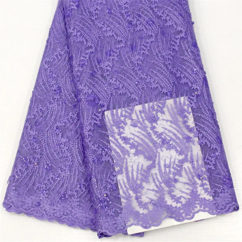 

2018 High Quality African Lace Fabric Purple French Net Embroidery Sequins Tulle Lace Fabric For Wedding/Party Dress HJ1446-1