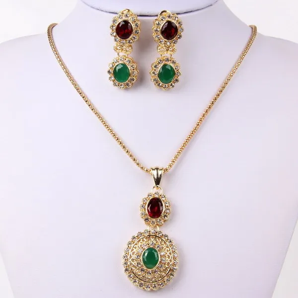 

New Trendy Gold Color CZ Water Drop Necklace Earrings African Beads Wedding Bridal Party Jewelry Sets Costumes