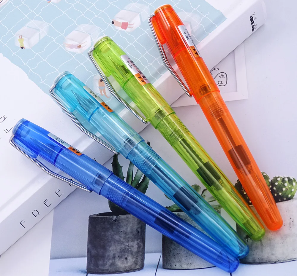

4PCS Set Upgraded Transparent Wing Sung 3010 Fountain Pen EF/F 0.38/0.5 Wingsung Ink Pen Silver Clip for Office School Business