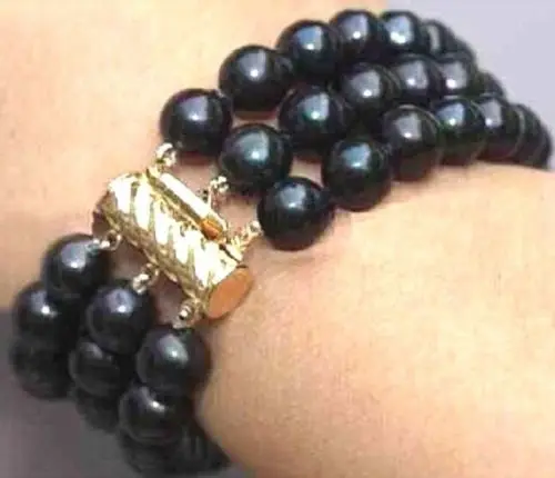 

NEW 3 ROW 7.5 INCH AAA 7-8MM TAHITIAN BLACK PEARL BRACELET @^Noble style Natural Fine jewe SHIPPING new >>free shipping