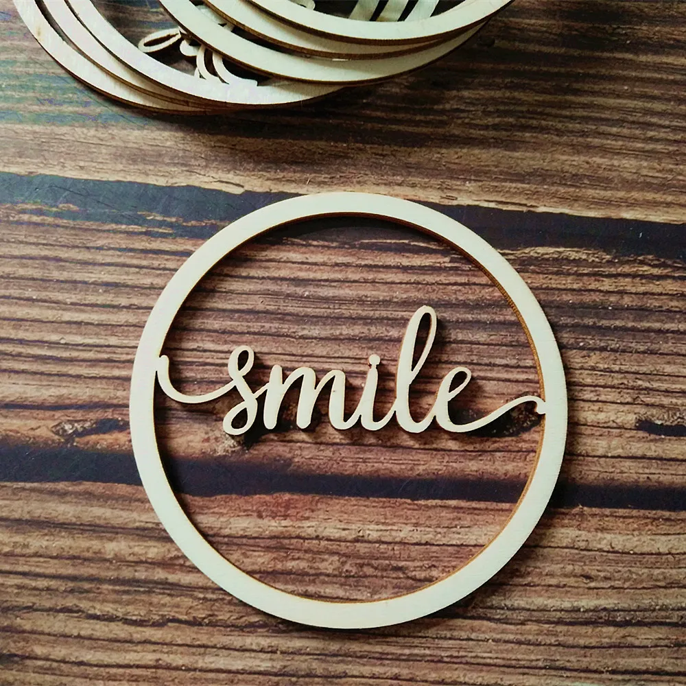 10pcs Laser Cut Art Craft Wooden Unfinished Round Smile Words Circle Sign  Wood Signs Cursive Word Home Decors - Party & Holiday Diy Decorations -  AliExpress