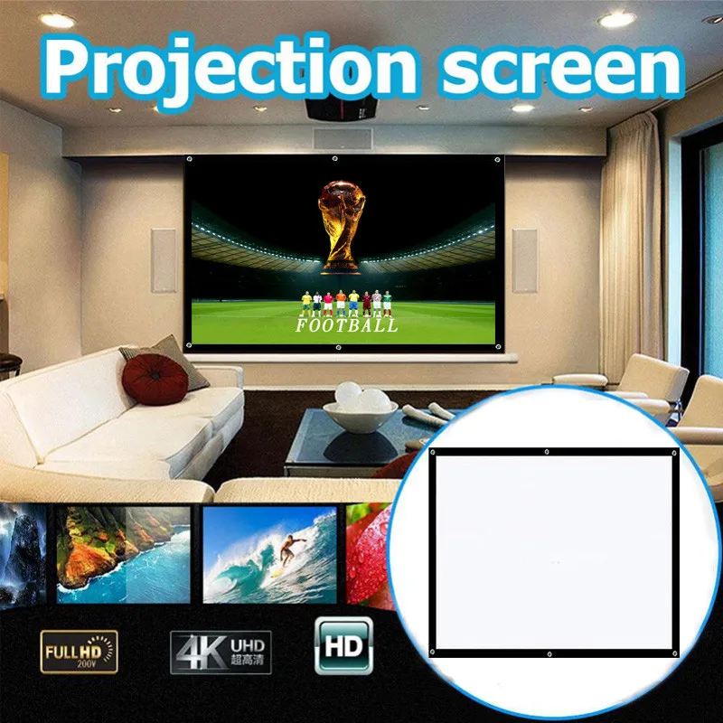 Портативный HD 1080P мягкий экран для проектора матовый белый 4:3 экран для проектора ткань для фильмов 60 72 84 100 120 150 дюйма для домашнего кинотеатра