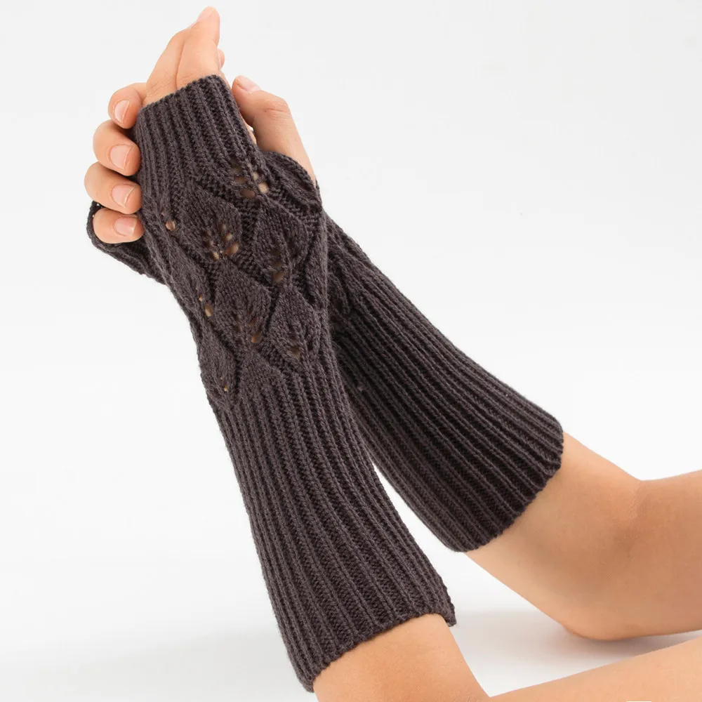 Warm knit wool fingerless gloves winter knitted half finger gloves women winter long mittens