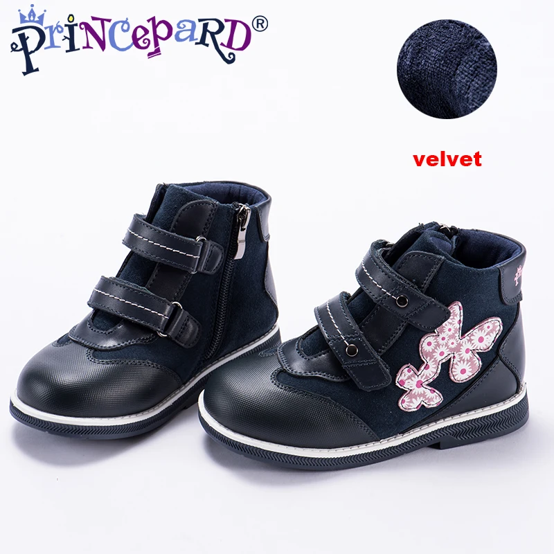 Princepard New orthopedic shoes for kids casual genuine leather velvet navy baby orthopedic shoes girls and boys 21-36