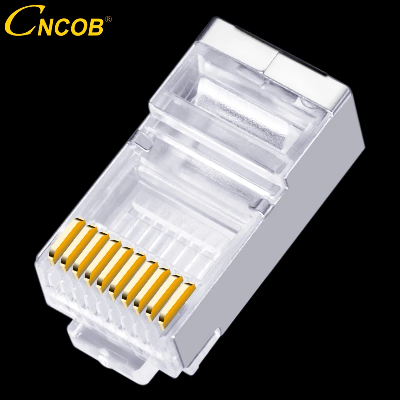 CNCOB RJ45 Connectors Shielded 8P8C 100PCS Network Plug for Cat5 Cat5e Stranded Cable FTP