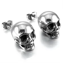Hot Punk Skull Earrings for Men Boys Cool Silver Jewelry Hip-hop Stud Earrings Vintage Rock Skeleton Earrings
