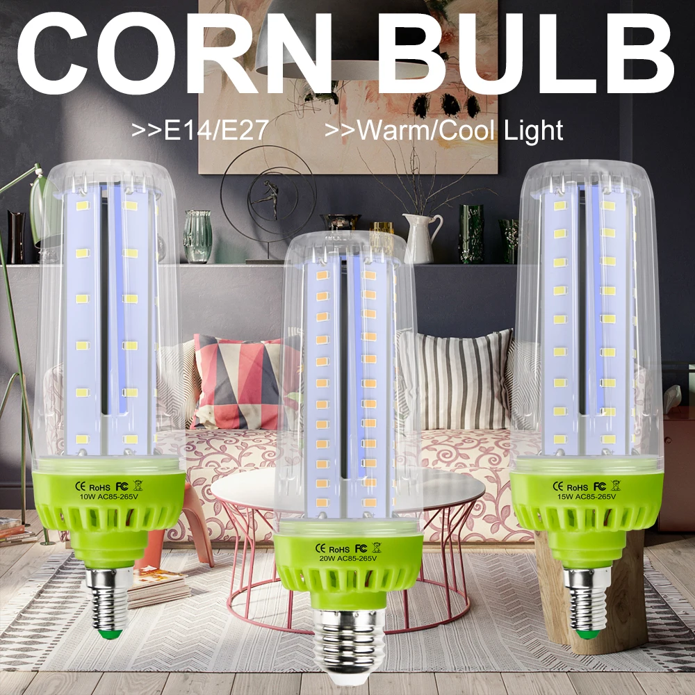 

E27 Corn Bulb LED Lamp 10W Light E14 110V Lamp LED Bulb 20W 15W Lampada LED Light 220V No Flicker Energy Saving Lighting 5736SMD