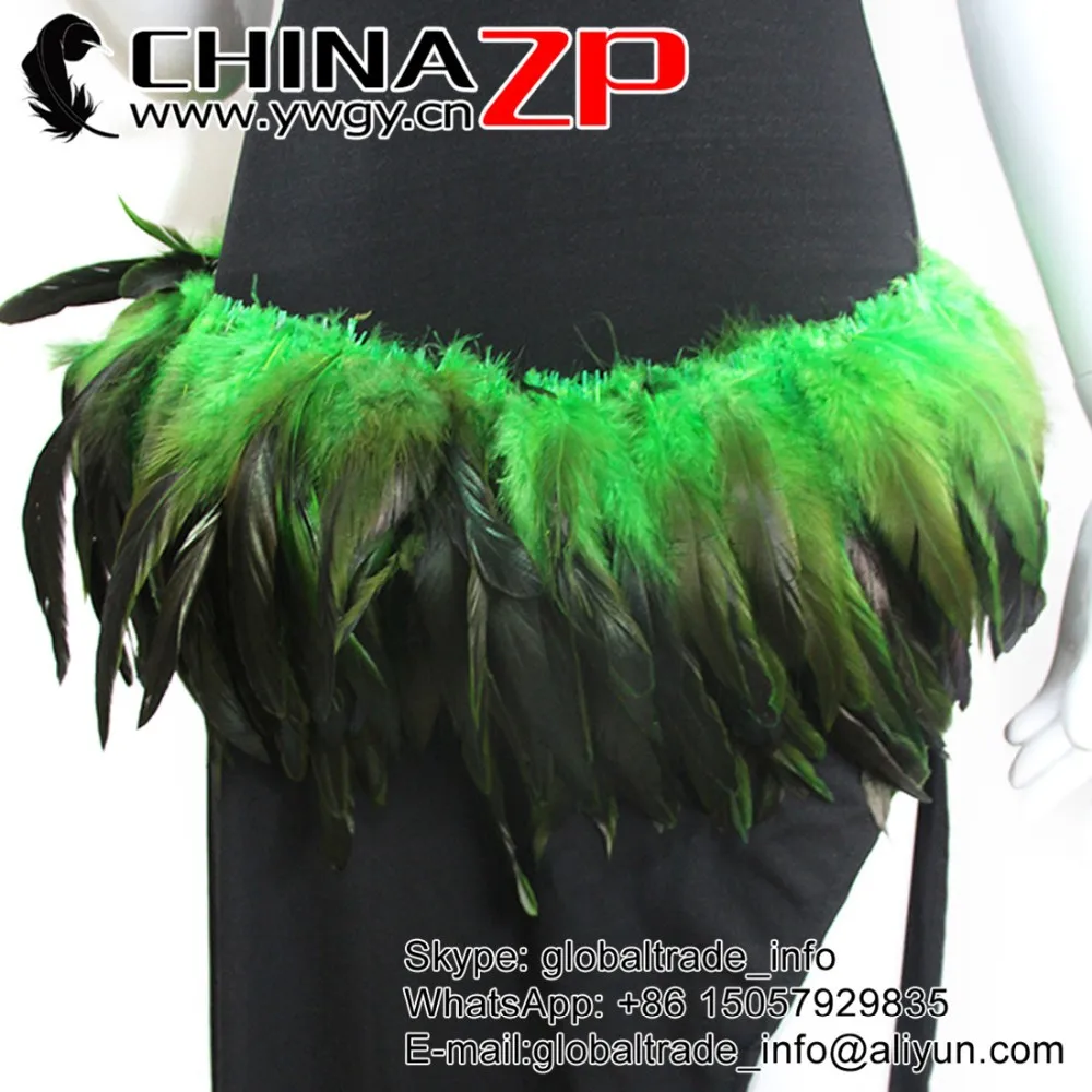 Green Half Bronze Rooster Schlappen Feathers Strung (2)