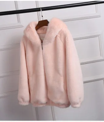 Новая модная женская осенняя и зимняя куртка из искусственного меха, пальто, негабаритное мягкое уплотненное пальто с длинным рукавом и капюшоном, женская верхняя одежда - Цвет: pink