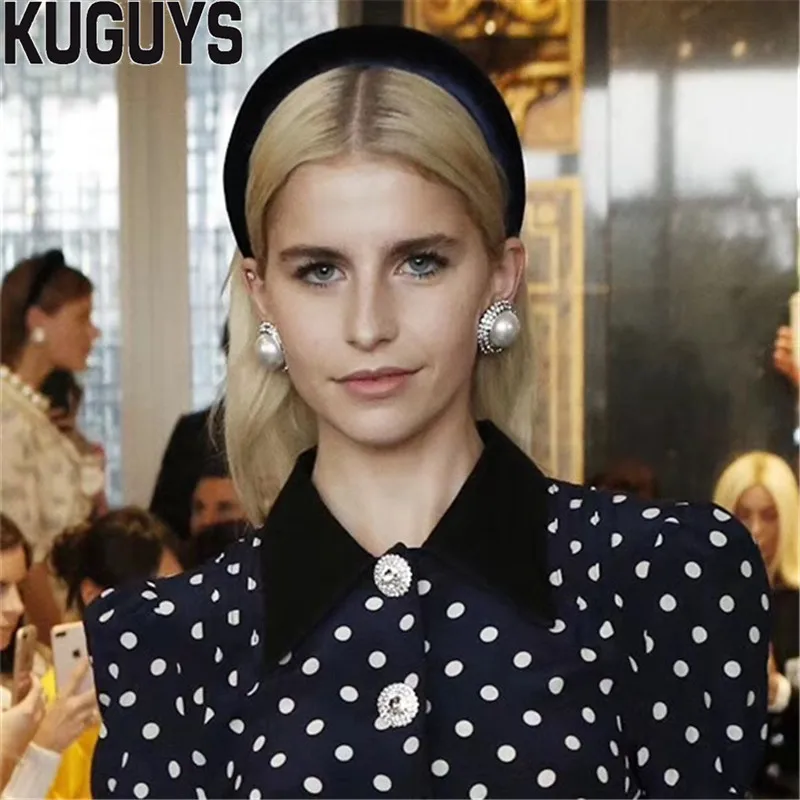 

KUGUYS Trendy Jewelry Round Hyperbole Earrings for Women Pendientes Crystals Pearl Stud Earring Oorbellen Brincos Accessories