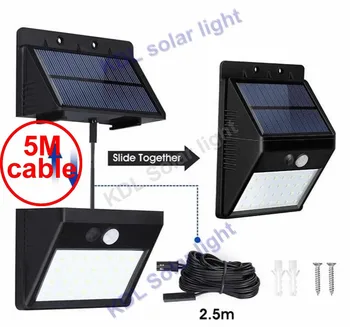 

30 led 500lm solar light split mount pIR motion 3 senser outdoor IP65 ne 5M cable street wall lamp for deck garage