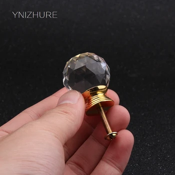 

10 pcs/lot 30mm transparent crystal (ball shape)gold base single door knob/handle/pull cabinet drawer accessory