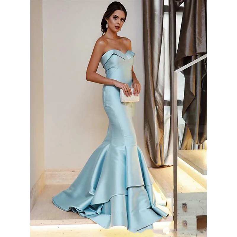 

2019 Sweetheart Simple Long vening Dresses Light Sky Blue Mermaid Special Occasion Dresses Cheap Customized