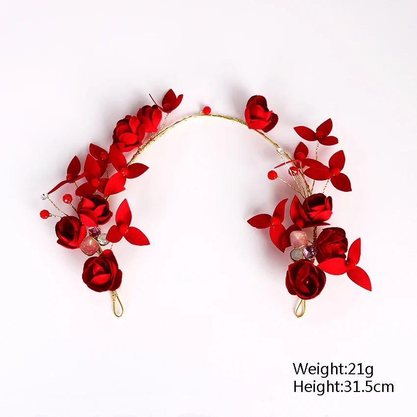 Xinyun New Korean Handmade Red Rose Headband Crystal Bridal
