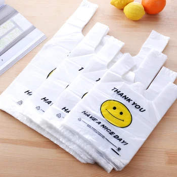 

300PCS / LOT Hot Sale Shopping Bag White Transparent Plastic Bag Supermarket Retailing Bags Handbag sac de courses supermarché