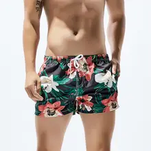 Calções de praia masculinos maiô gay roupa de banho poliéster surf shorts flores impresso troncos de natação calções de bordo solto calças de praia